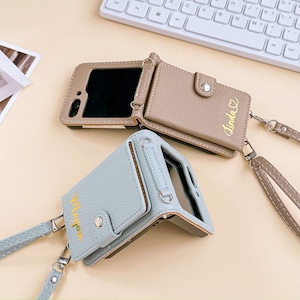 Leather Case Samsung Z Flip 7 With Crossbody Strap, Card Wallet Z Flip Phone Case, Personalized Samsung Z Flip 7 5 4 6 Case