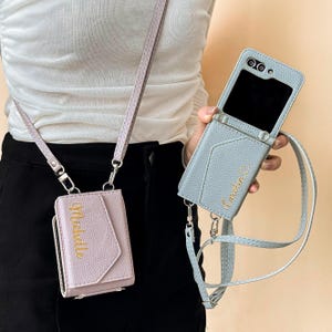 Crossbody Samsung Z Flip 7 Case With Card Wallet, Custom Leather Z Flip 7 Phone Case, Personalized Samsung Z Flip 7 5 4 6 Case