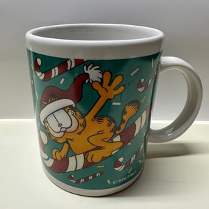 Vintage Garfield Christmas Mug with Candy Canes