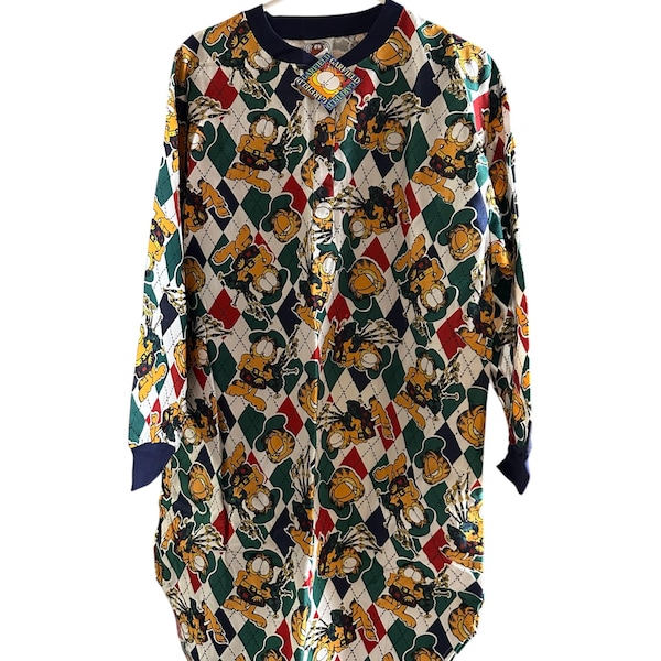 Vintage NWT One Size Fits All Garfield Playing Bagpipes Flannel Sleep Shirt