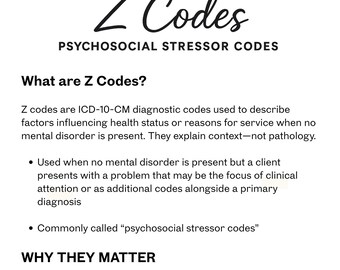 Z Codes Reference Guide for Therapists | ICD-10 Psychosocial Factors (PDF)