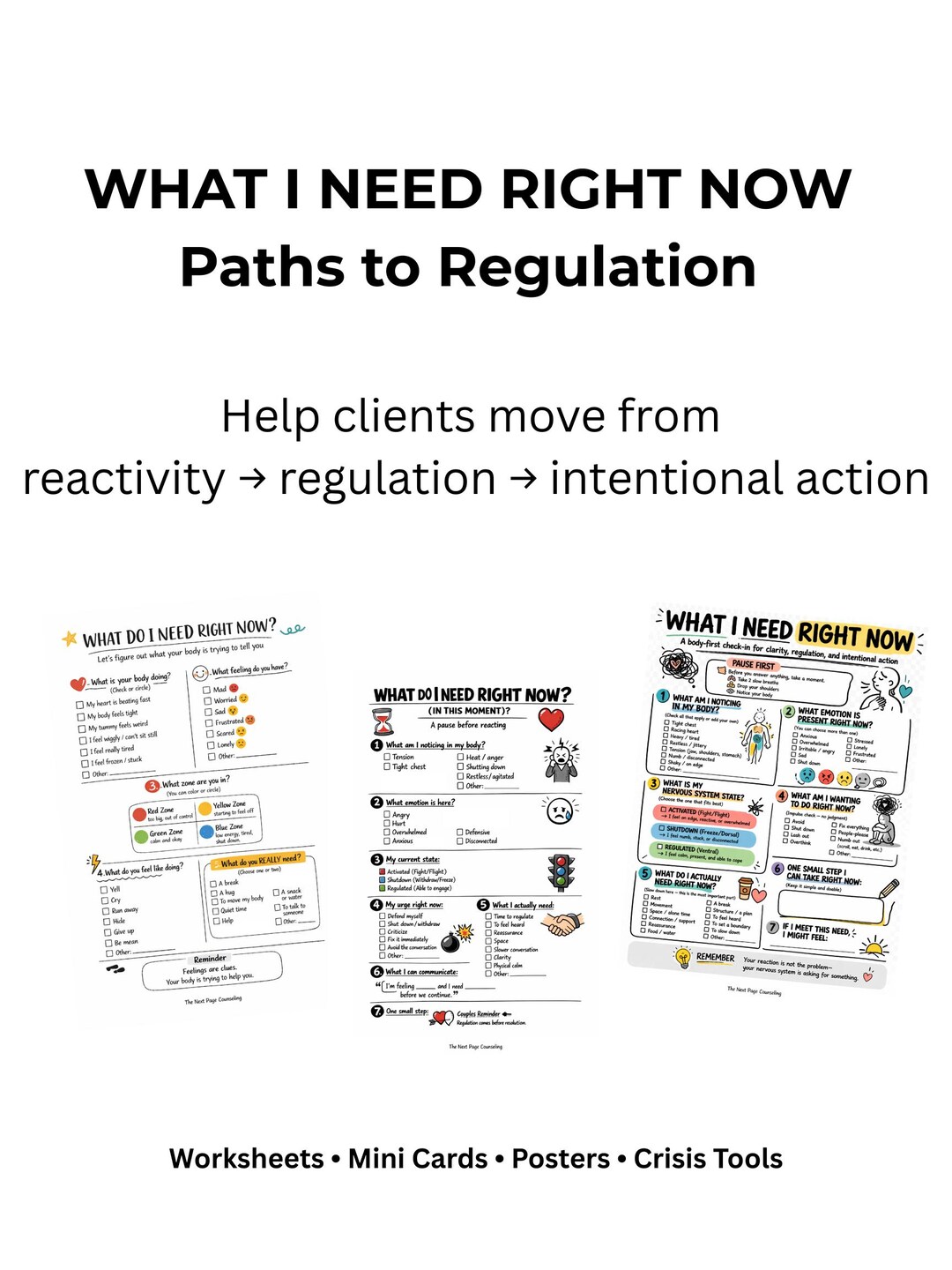 Regulation Toolkit: Therapy Worksheets, Mini Cards, Crisis Tools ...
