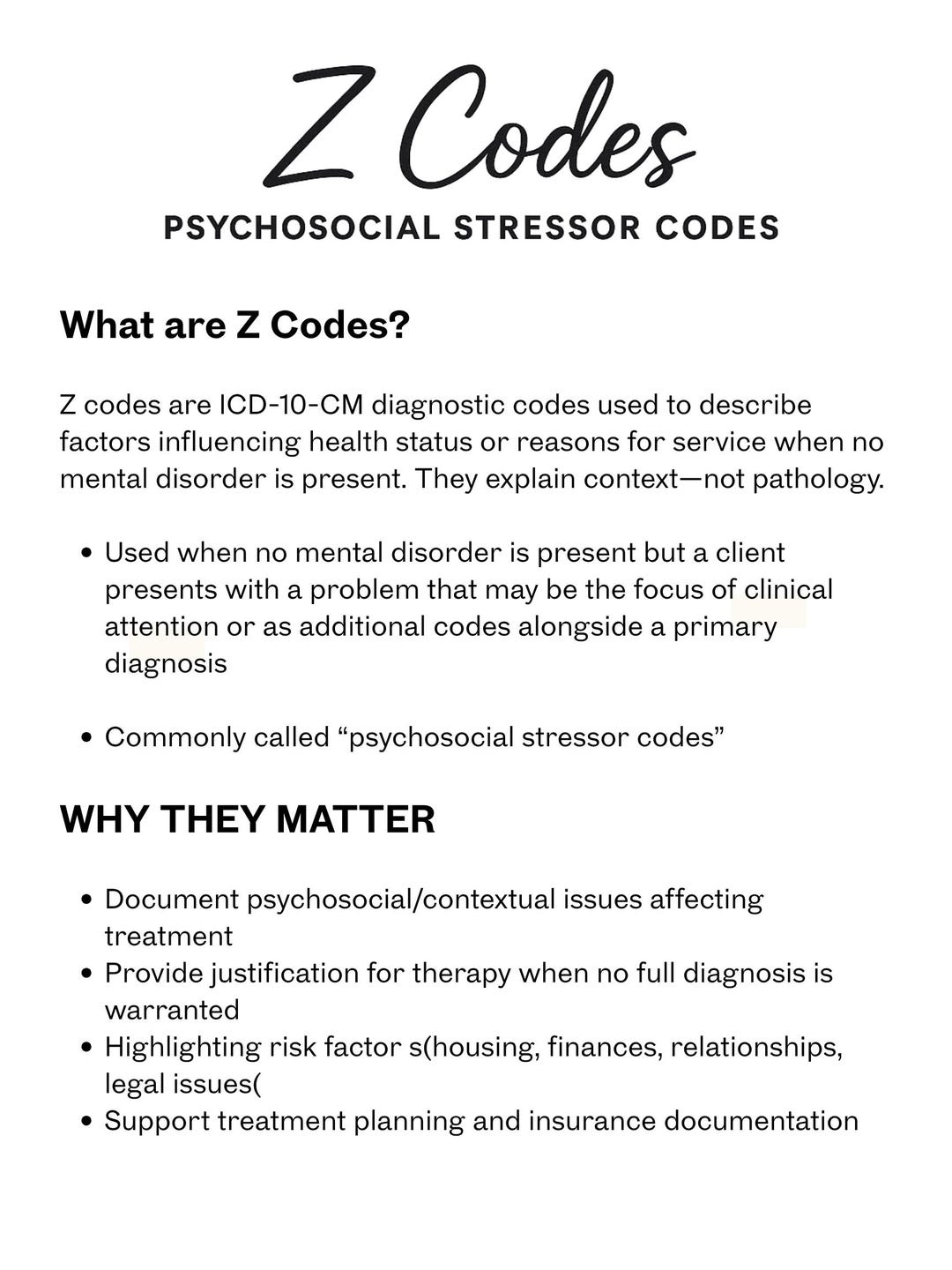 Z Codes Reference Guide for Therapists | ICD-10 Psychosocial Factors ...