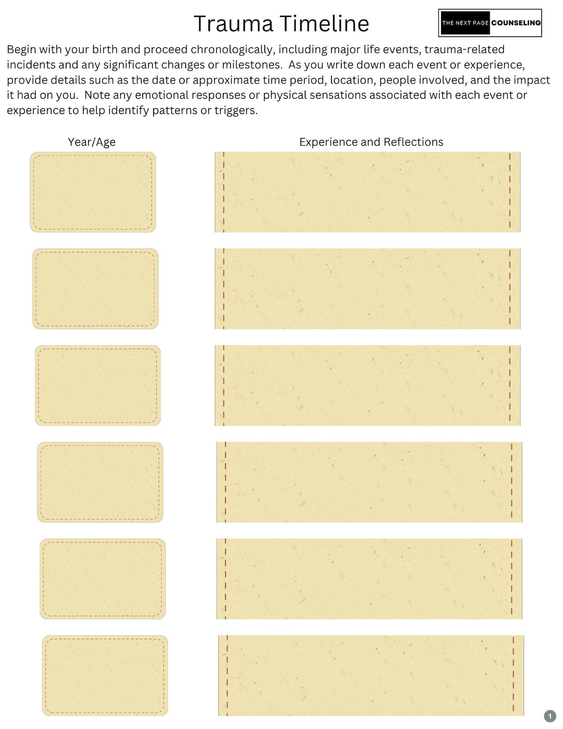 Trauma Timeline | 5-page Printable Therapy Worksheet | Counseling Tool ...