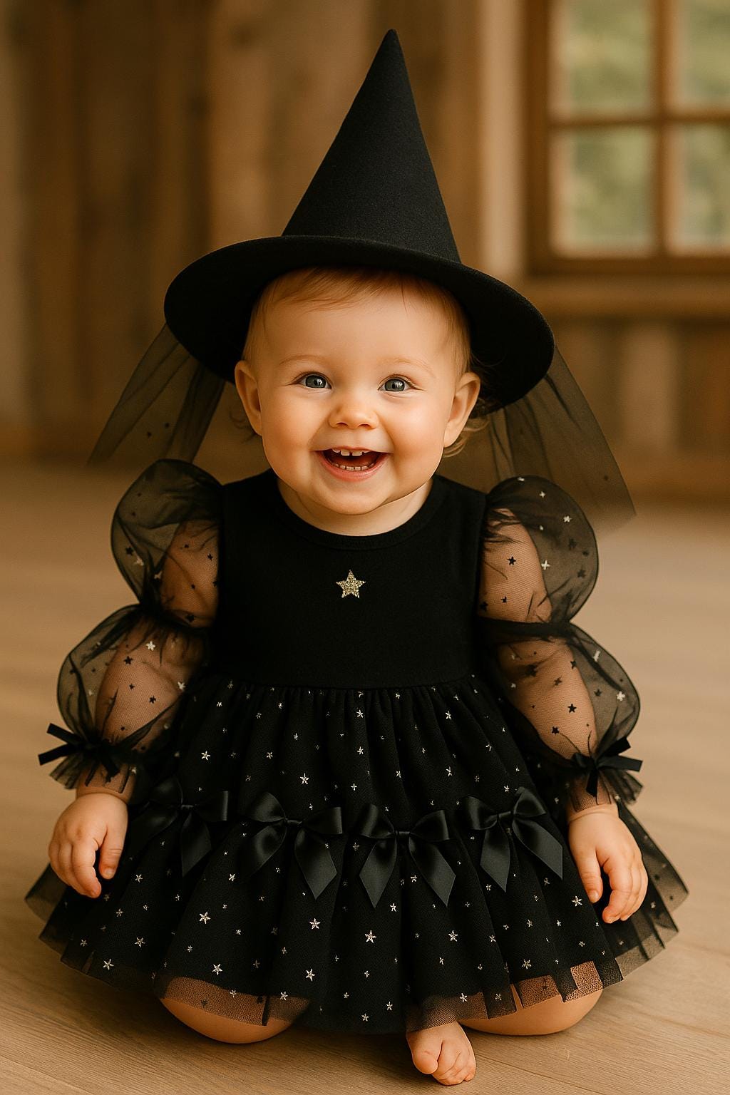 Black Starry Baby Girl Witch Halloween Costume, Kids Halloween Witch Dress, Black Gothic Kids Dress