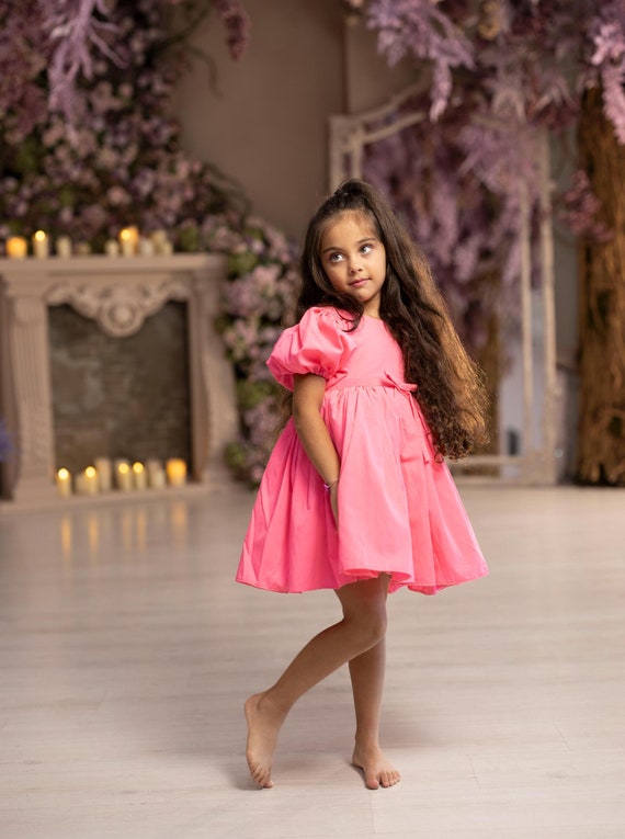 hot pink fluffy dress Hot Pink Baby Girl Fluffy Birthday Party Dress, Kids Hot Pink Birthday Special Occasion Puffy Dress, Girls Pageant Dress Hot Pink