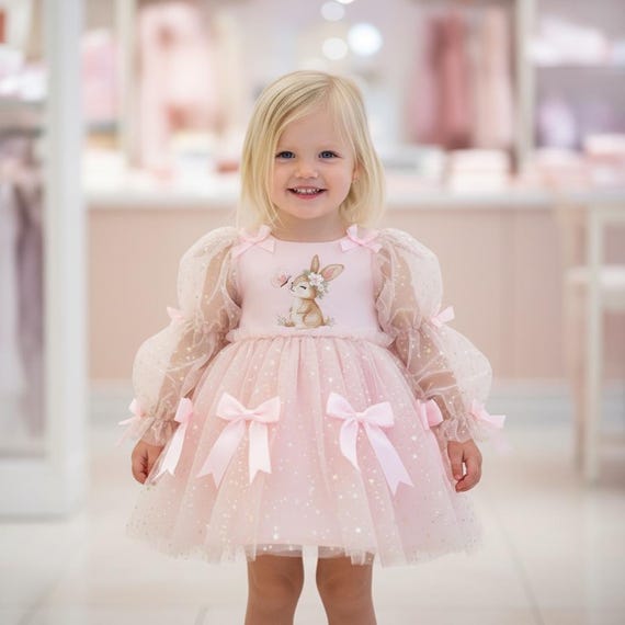 pale pink easter dress Starry Fairy so Cute Baby Girl First Easter Dress, Girls Kids Toddler  Starry Tulle Bunny Embroidered Easter Dress, Easter Photoshoot Puffy