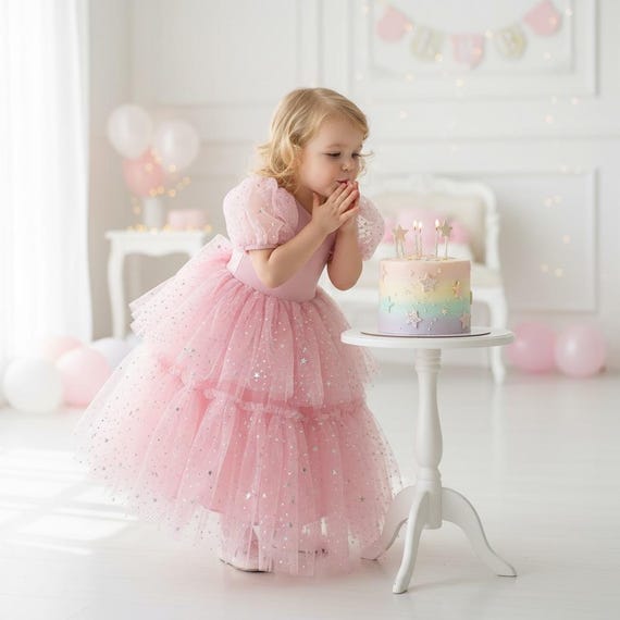 blue dress for baby girl Unique 2 Pieces Appliques Ruffles Long Prom Dress Birthday Outfits, DP –  DSProm main image 1