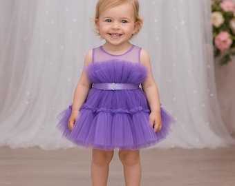 Abito in tulle viola per bambina / Abito per festa di compleanno per bambini / Abito da damigella d'onore per bambini / Vestito per il primo compleanno / Abito per occasioni speciali per bambine