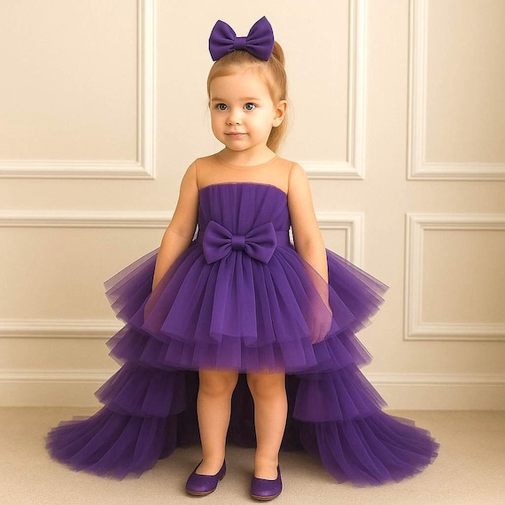 So Classy Baby Girl Long Train Purple Tutu Dress, Detachable Train Baby  Girl Floor Lenght Train Dress Girls Pageant Wedding Special Occasion - Etsy