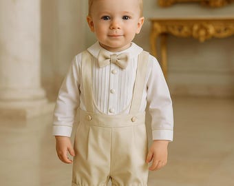 Baby Boy White Custom Initials Birthday Outfit | Ring Bearer Suit | Personalized Baby Christening Outfit Set | Custom Suit Set Toddler