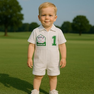 Kids Custom Name and Numbe Personalized Golf Caddie Jumpsuit, Baby Boy Baby Girl Custom Name Golf Outfit, Kids Golf Birthday Outfit Jumpsuit