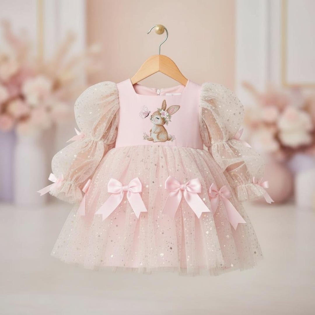 Bow Detailed Fairy so Cute Baby Girl First Easter Dress, Girls Kids — free download