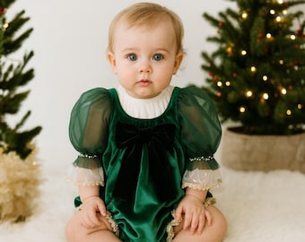 Green Velvet Christmas Dress: Baby Girl Holiday Outfit