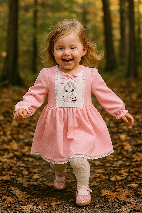 pink ghost dress So Cute Pink Baby Girl Ghost Embroidered Halloween Dress Costume, Baby Girl Kids Ghost Dress, Kids Toddler Halloween Costume
