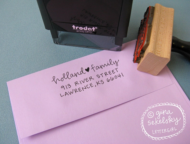 your choice of self-inking or red rubber Handwritten Muriel Address Stamp