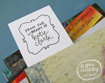 Elizabeth Handwritten Bookplate Stamp: your choice of self-inking or red rubber