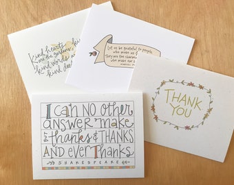 Card Collection: Gratitude or Sympathy, Set of 4, Handwritten, Blank Inside
