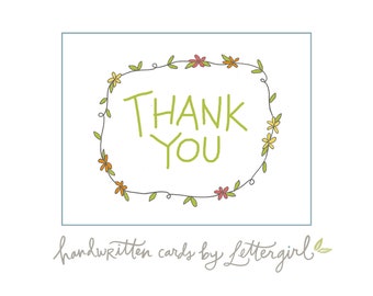 Handwritten Card: Thank You, blank inside