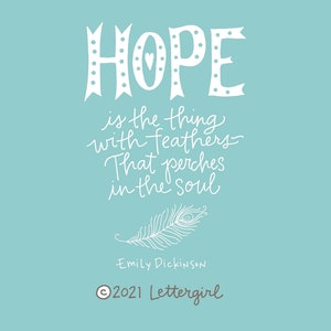 Craftstempel: Emily Dickinson, Hope, handgeschreven citaat