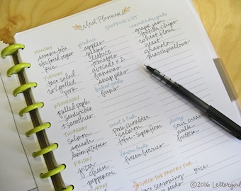 Printable Home Organization Sheets: Handwritten Meal Planner & 2 Other Designs