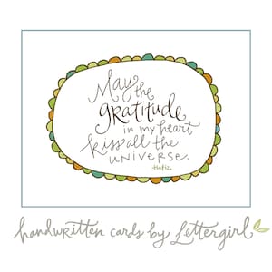 Tarjeta manuscrita: Gratitud, interior en blanco