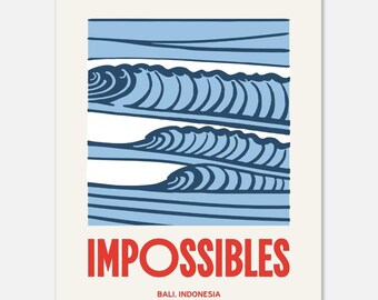 Surf Poster, Impossibles bali, surf art, wall art, surfing print, vintage style surf print