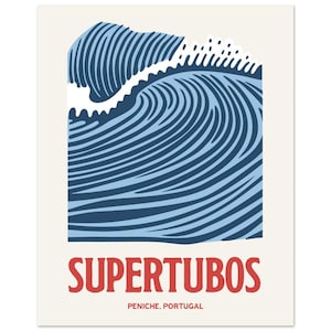 Surf Poster, Supertubos, Peniche, Portugal, surf art, wall art, surfing print, vintage style surf print