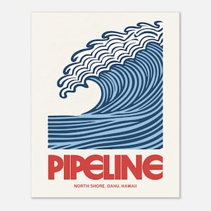 Surf Poster, Pipeline hawaii, surf art, wall art, surfing print, vintage style surf print