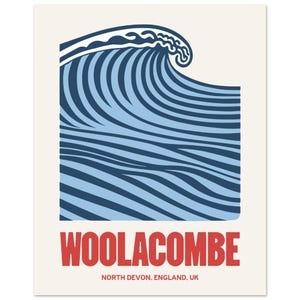 Surf Poster, Woolacombe Bay, north devon, uk surf art, wall art, surfing print, vintage style surf print