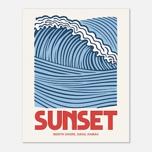 Surf Poster, Sunset beach hawaii, surf art, wall art, surfing print, vintage style surf print