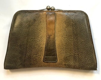 Vintage 1940s Lizard Skin clutch bag by Ortella - Made in England