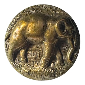 Button Antique - Elephant, Metal Pictorial - Small