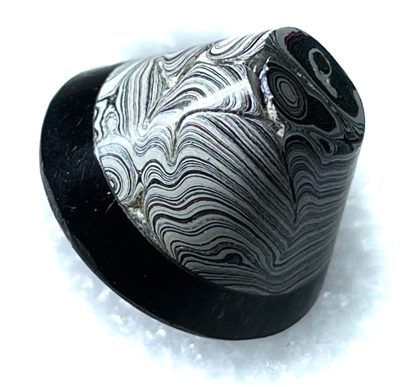 Pieces are Laminated Together Black Glass Base Hand-Faceted Button ~ Fordite Small