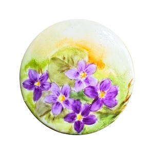 Button Antique - Flowers, Porcelain, Pictorial Hand-Painted - Large