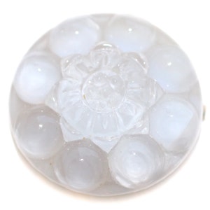 Button - Glass White  Bubble Top  Moonglow Vintage - Small
