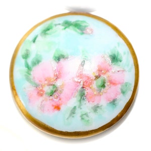 Button - Porcelain Hand Painted Floral Design - Medium
