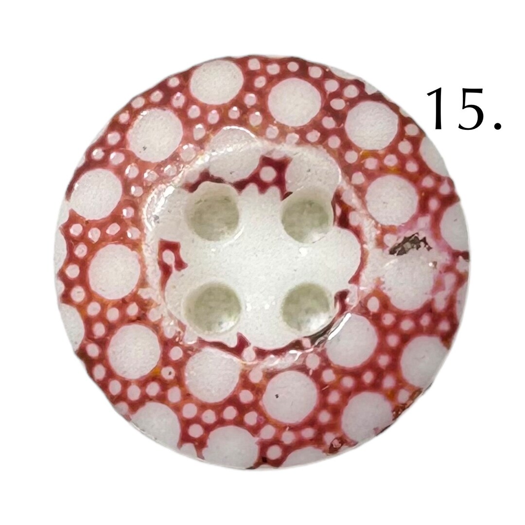 Button Antique - RARE Color RED, China Calico, White Body - Small - Etsy