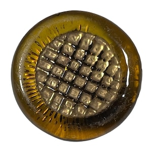 Vintage Button - Amber Glass, Bimini Glass with Gold Paint - Large