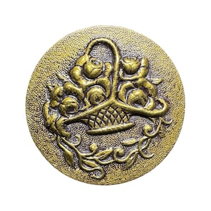 Button Antique - Paris Back, Metal Pictorial, Flower Basket - Medium