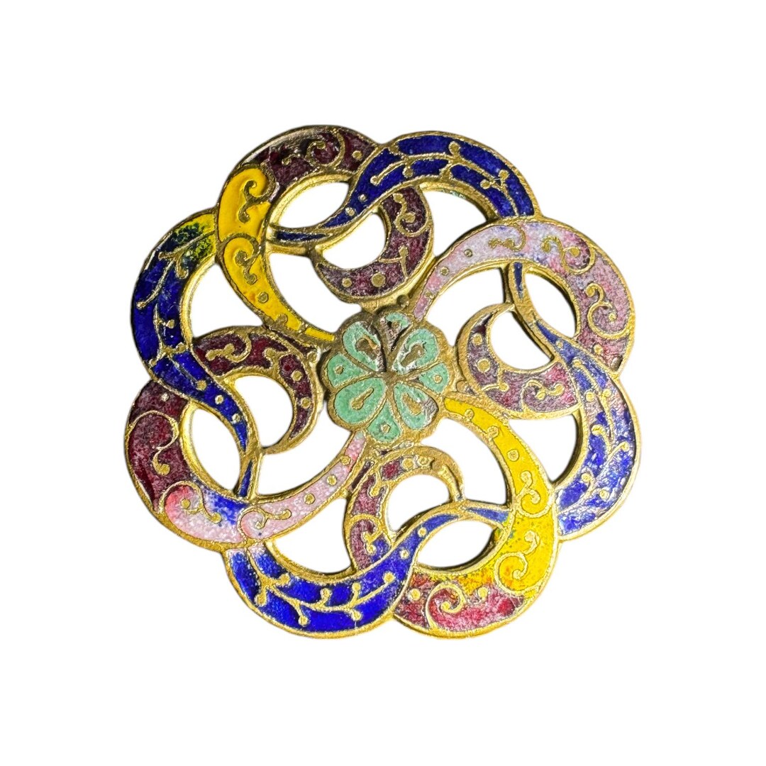 Button Old - Champlevé Enamel, Lots of Color, Pierced - Large - Etsy