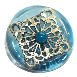Button ~ Impress Metal in Glass, Transparent Blue, Made by KPHoppe Glass - Medium