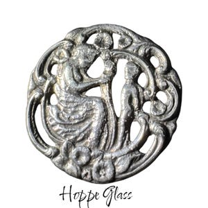Button Antique -  Silver, Women Feeding a Child, Pierced, Hallmarked - Medium