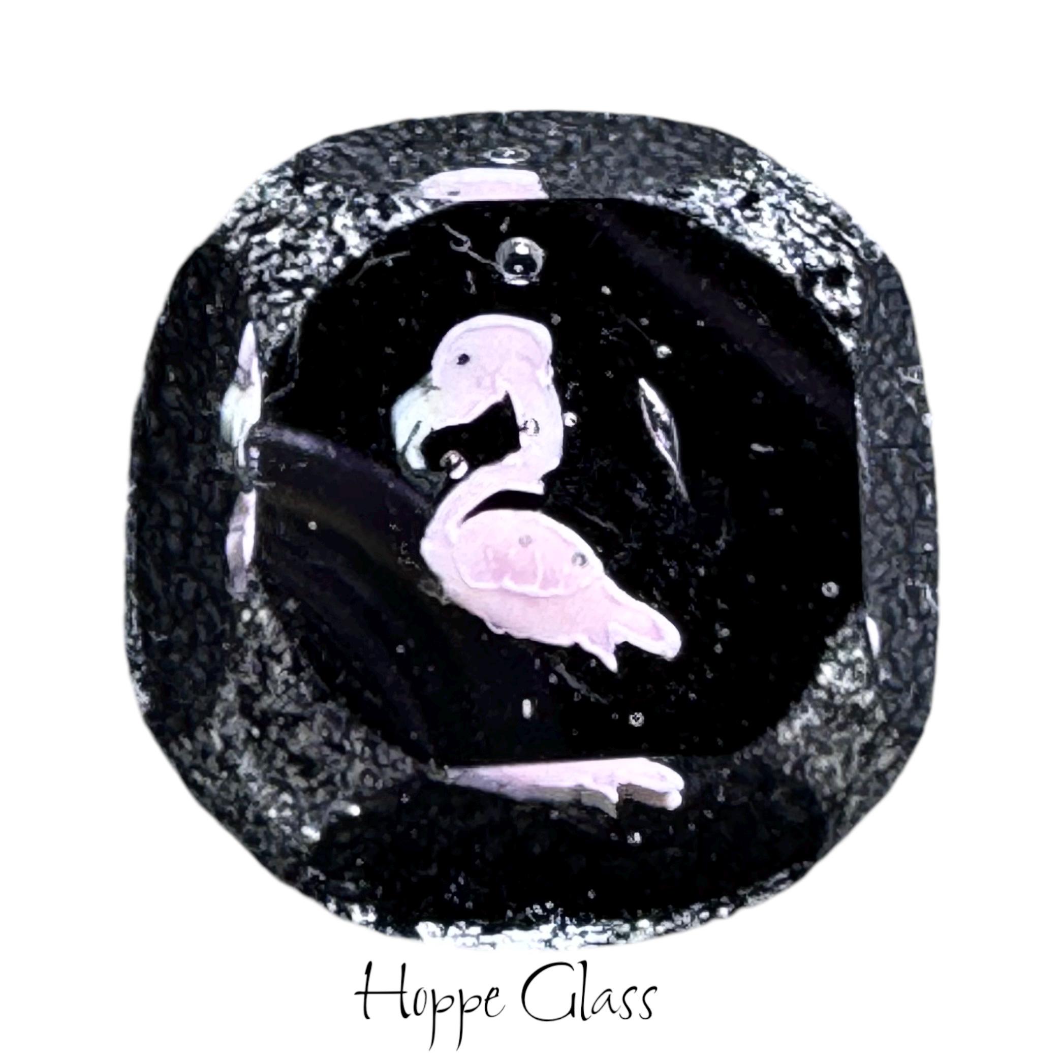 Button Studio - Swan Murine, Paperweight, Quartz Sheath Overlay, Hand Faceted, Lampworked, Black Base - Small
