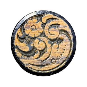 Button Old - Imitation Wood, Black Glass - Medium