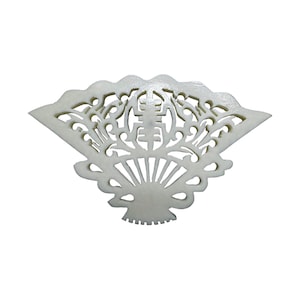 Button Antique - Fan, Natural Material, Lines are Straight, Cross-Hatched, Carved, Pierced - X Large