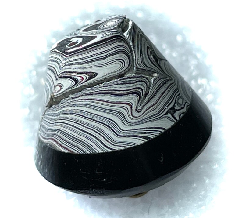Pieces are Laminated Together Black Glass Base Hand-Faceted Button ~ Fordite Small