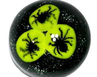 Button Studio ~ Spiders, Pictorial Paperweight, Murine, Greenstone Glass Base - Small