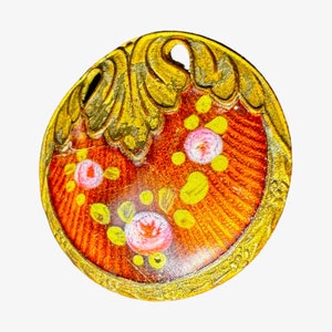 Button Antique - Champlevé  Enamel, Pierced  - Medium