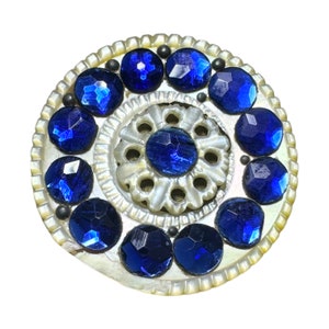 Button Antique -  18th Century, Pearl, Foil, Paste Trim, Pierced, 2-Piece, Carved - Large